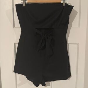 Black Strapless Romper with Bow
